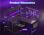 AODK L Shaped Desk Gaming Desk with LED Light & Power Outlet