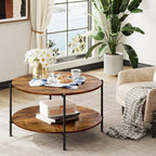 WLIVE Round Coffee Table, 32.6" Small Coffee Table with Storage Shelf, 2-Tier Circle Wood Center Table for Living Room, Apartment, Rustic Brown (Rustic Brown, 32.6" D x 32.6" W x 17.5" H)