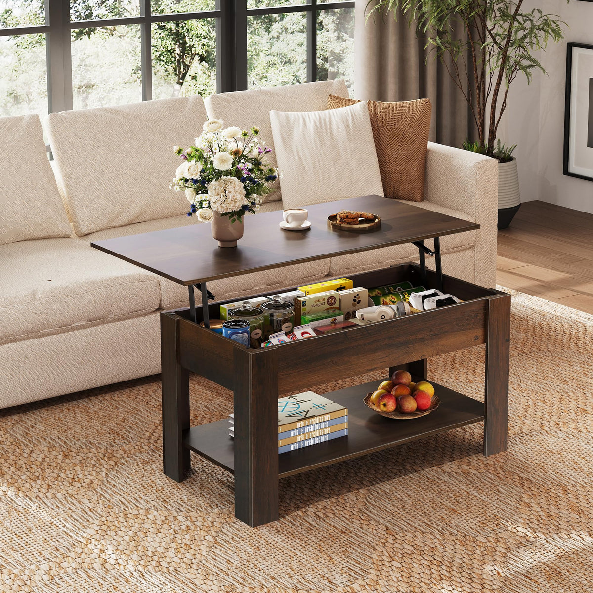 WLIVE Lift Top Coffee Table for Living Room/Dining/Office, Retro Espresso