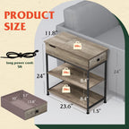 WLIVE 3 Tier Narrow Side Table End Table Nightstand with Charging Station