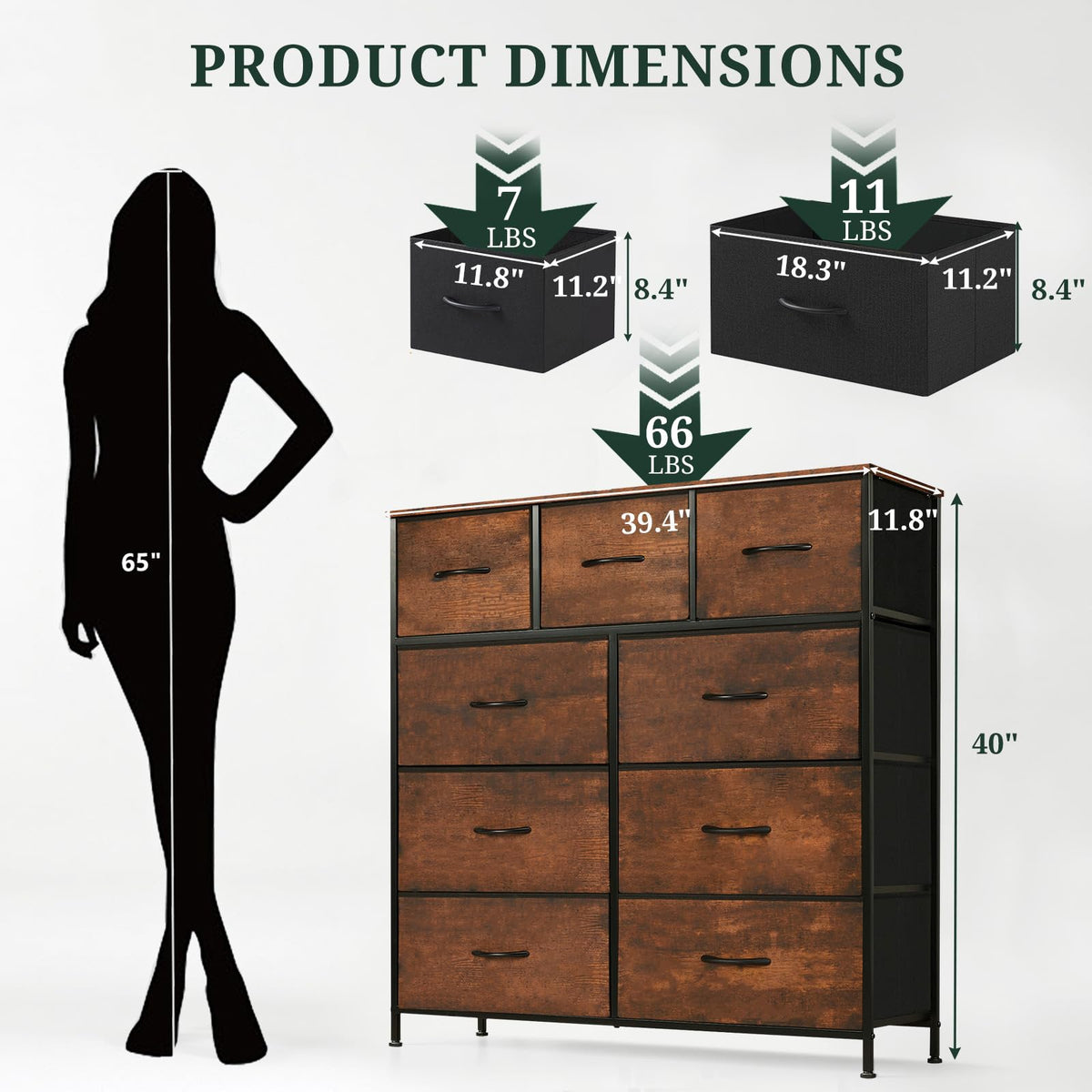 9-Drawer Dresser for Bedroom, Anti-Tip Tall Storage Organizer