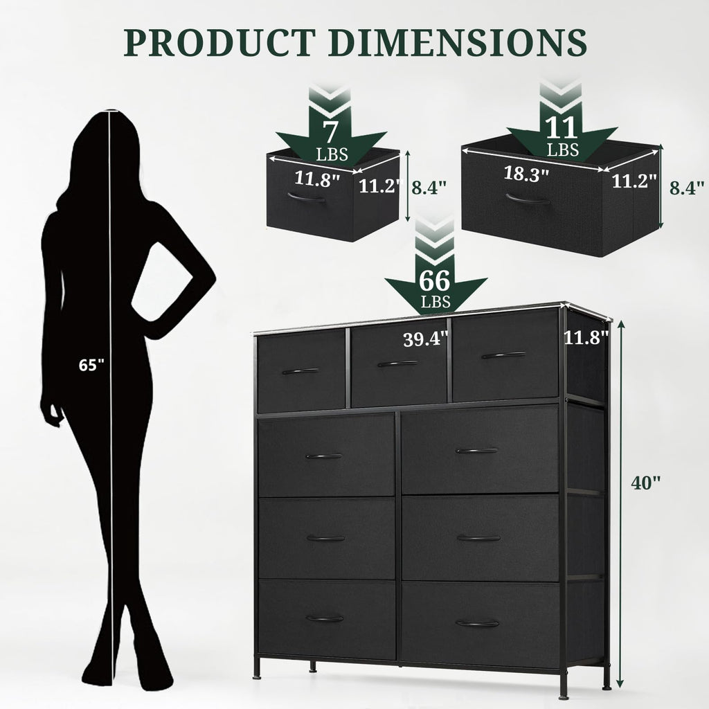 9-Drawer Dresser for Bedroom, Anti-Tip Tall Storage Organizer