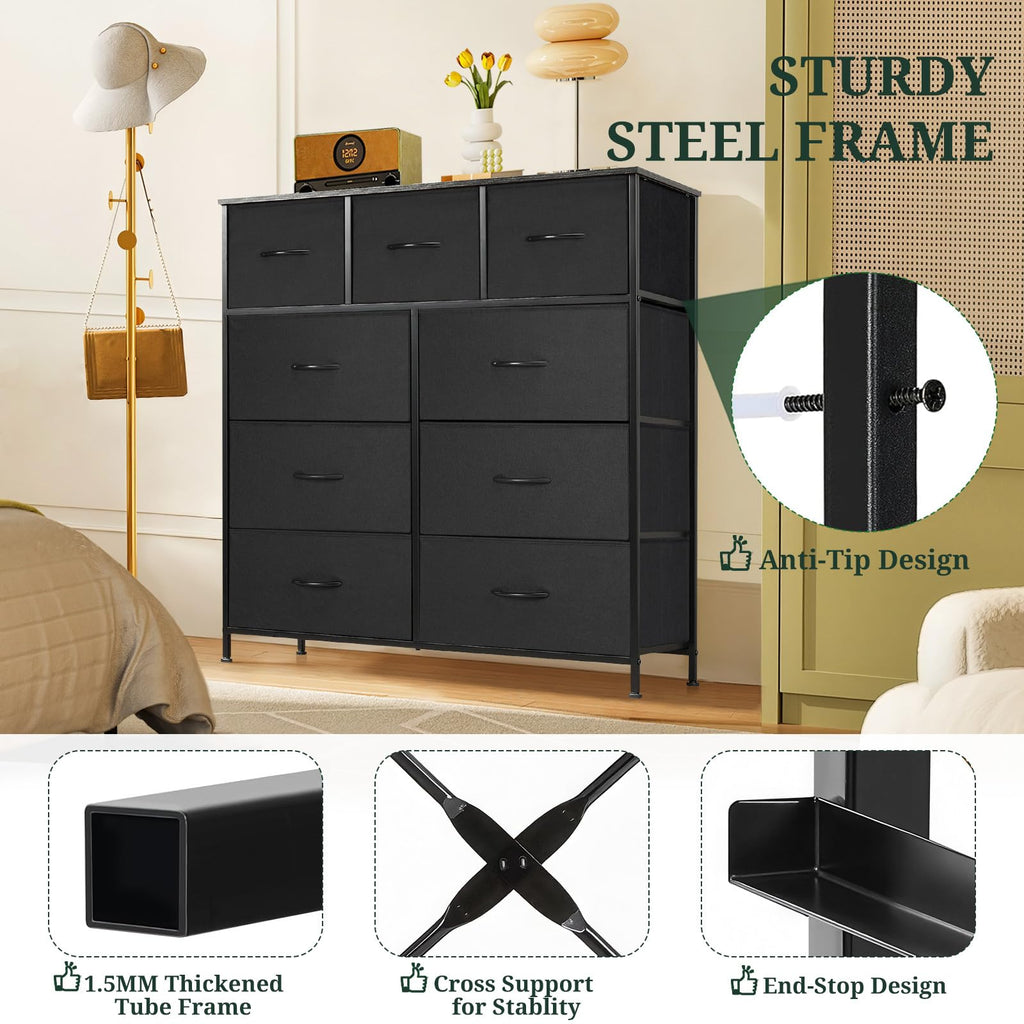 9-Drawer Dresser for Bedroom, Anti-Tip Tall Storage Organizer