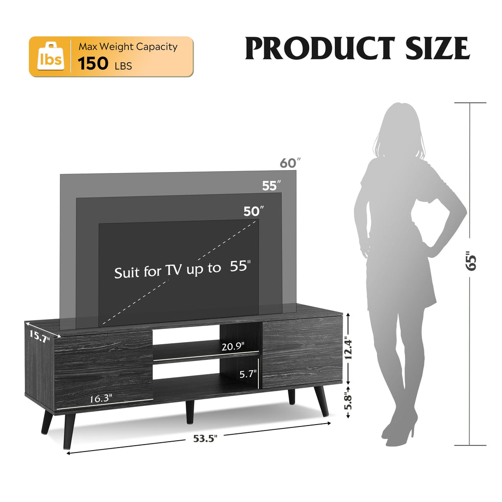 WLIVE TV Stand for 55 60 Inch TV, Mid Century Modern, Dark Black