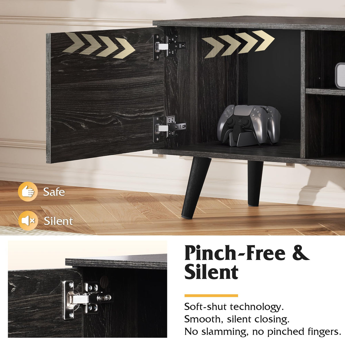 WLIVE TV Stand for 55 60 Inch TV, Mid Century Modern, Dark Black