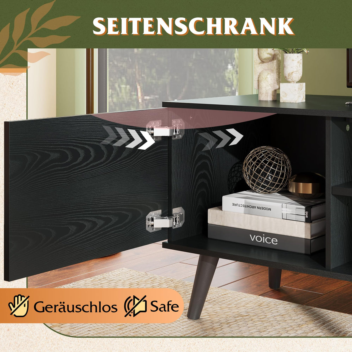 WLIVE TV Cabinet 160 cm Lowboard with 2 Doors up to 70 Inches Black 160 x