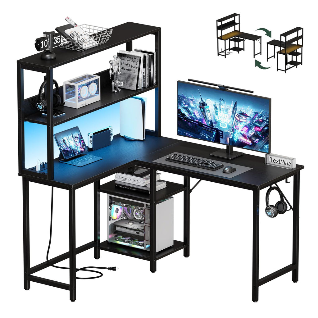 DUMOS L Shaped Desk, Gaming Desk, Power Outlet, 43 Inch