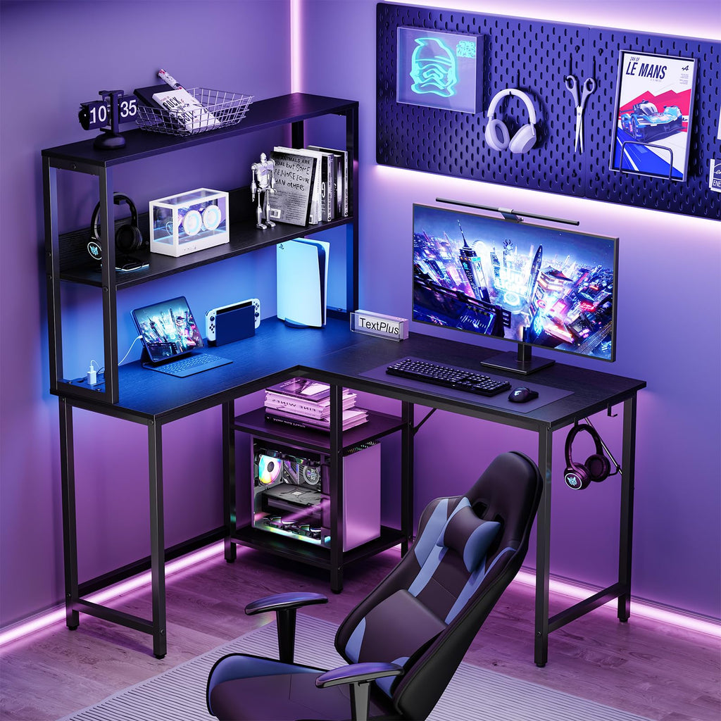 DUMOS L Shaped Desk, Gaming Desk, Power Outlet, 43 Inch