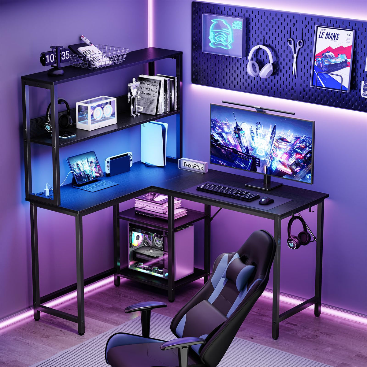 DUMOS L Shaped Desk, Gaming Desk, Power Outlet, 43 Inch