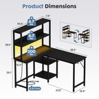 DUMOS L Shaped Desk, Gaming Desk, Power Outlet, 43 Inch