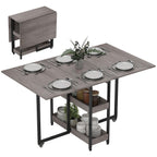 HOMCOM 30-130cm Folding Dining Table for 4 Drop-Leaf Kitchen Table, Grey