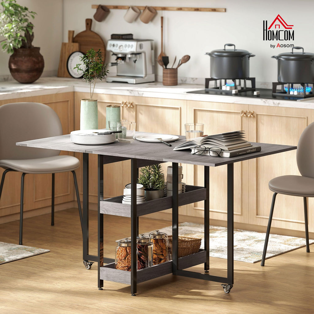 HOMCOM 30-130cm Folding Dining Table for 4 Drop-Leaf Kitchen Table, Grey
