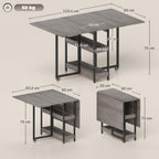 HOMCOM 30-130cm Folding Dining Table for 4 Drop-Leaf Kitchen Table, Grey