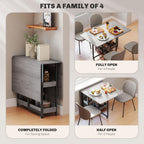 HOMCOM 30-130cm Folding Dining Table for 4 Drop-Leaf Kitchen Table, Grey