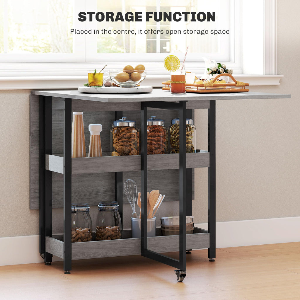 HOMCOM 30-130cm Folding Dining Table for 4 Drop-Leaf Kitchen Table, Grey