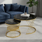 ARTROCK Set of 2 Modern Round Nesting Coffee Tables Metal Frame Living Room Center Table Space Saving Nesting Side Table Set 56cm and 46cm (Black Gold)