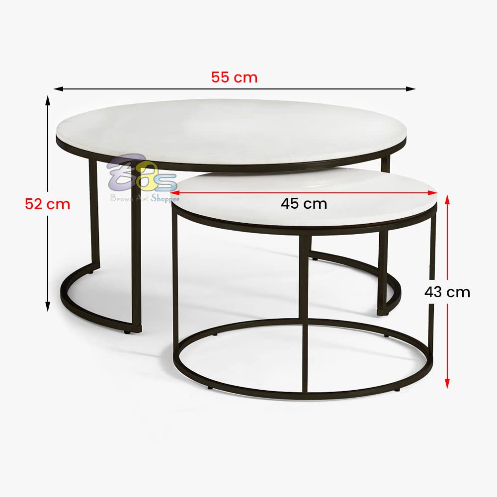Device Bas with BROWN ART SHOPPEE Home Décor Furniture Round Side Coffee Table Sets,2 Piece Mdf Top Couch Table,Stacking Nesting Table With Iron Frame For Living Room Living Room Or Lounge (Brown)