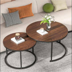 Device Bas with BROWN ART SHOPPEE Home Décor Furniture Round Side Coffee Table Sets,2 Piece Mdf Top Couch Table,Stacking Nesting Table With Iron Frame For Living Room Living Room Or Lounge (Brown)