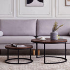 Device Bas with BROWN ART SHOPPEE Home Décor Furniture Round Side Coffee Table Sets,2 Piece Mdf Top Couch Table,Stacking Nesting Table With Iron Frame For Living Room Living Room Or Lounge (Brown)