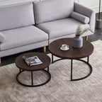 Device Bas with BROWN ART SHOPPEE Home Décor Furniture Round Side Coffee Table Sets,2 Piece Mdf Top Couch Table,Stacking Nesting Table With Iron Frame For Living Room Living Room Or Lounge (Brown)