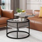 HOJINLINERO Round Coffee Table with Storage,Lift Top Coffee Table for Living Room Reception Room,2 Tier Small Round Table Dining Center,Grey
