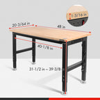 WORKPRO 48" Adjustable Workbench, Rubber Wood Top Heavy-Duty Workstation, 2000 LBS Load Capacity Hardwood Worktable with Power Outlets, for Workshop, Garage, Pack of 2