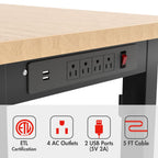 WORKPRO 48" Adjustable Workbench, Rubber Wood Top Heavy-Duty Workstation, 2000 LBS Load Capacity Hardwood Worktable with Power Outlets, for Workshop, Garage, Pack of 2