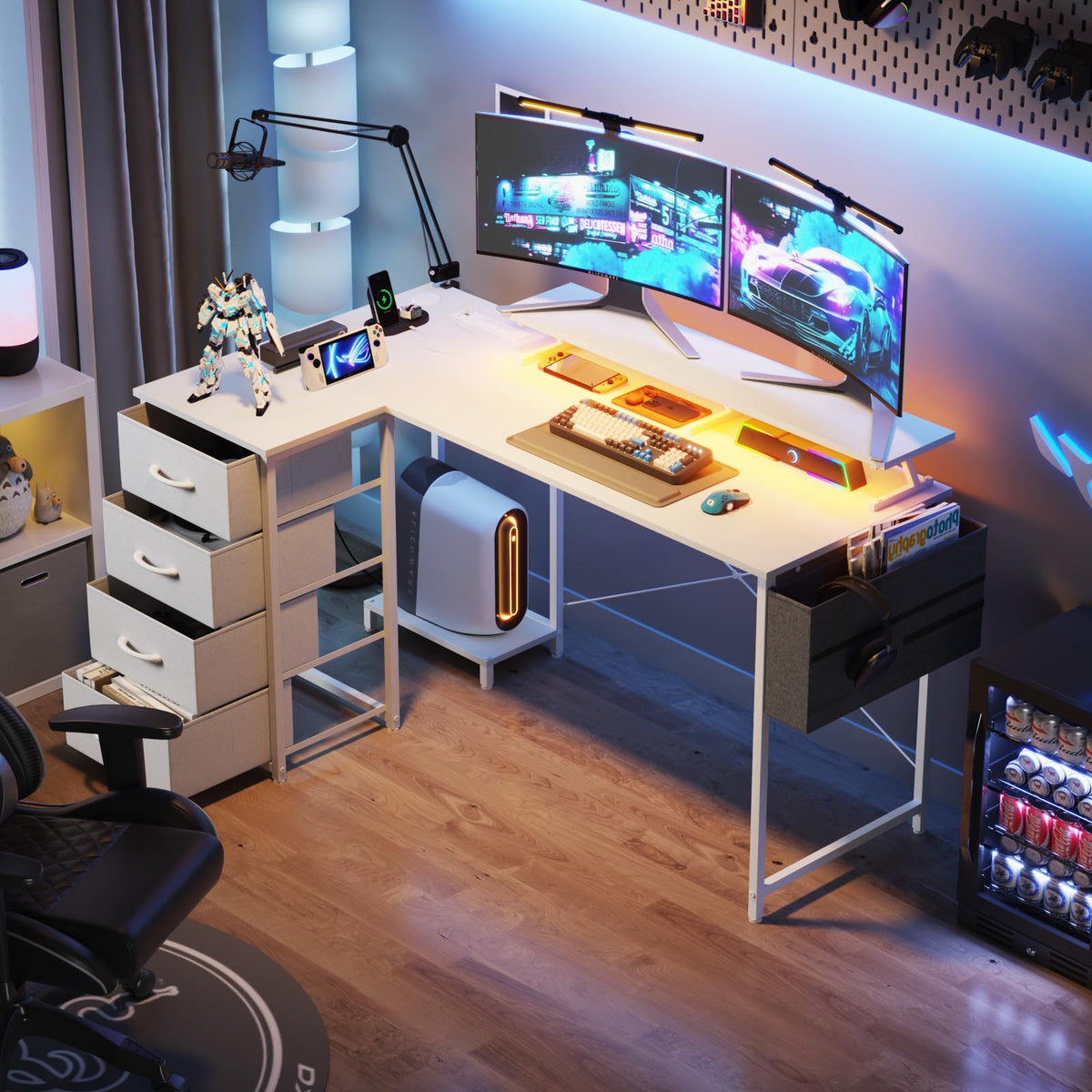 Ufurniture 160cm L-Shaped Gaming Desk with RGB LED Lights & Power Outlets