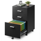 DEVAISE 3 Drawer Wood File Cabinet, Under Desk Filing Cabinet, Black