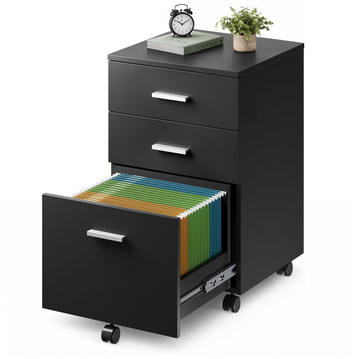 DEVAISE 3 Drawer Wood File Cabinet, Under Desk Filing Cabinet, Black