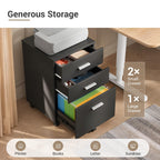 DEVAISE 3 Drawer Wood File Cabinet, Under Desk Filing Cabinet, Black