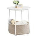 VASAGLE Small Round Side End Table, Small Nightstand with Fabric Basket