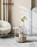VASAGLE Small Round Side End Table, Small Nightstand with Fabric Basket