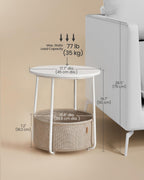 VASAGLE Small Round Side End Table, Small Nightstand with Fabric Basket