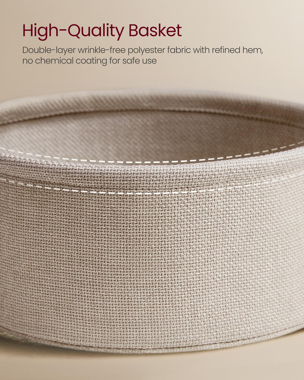 VASAGLE Small Round Side End Table, Small Nightstand with Fabric Basket