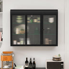 3 Door Arched Wall Mounted Glass Cabinets for Kitchen, Living Room and Bathroom (Black)