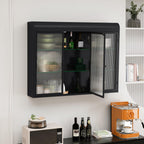 3 Door Arched Wall Mounted Glass Cabinets for Kitchen, Living Room and Bathroom (Black)