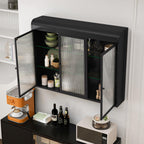 3 Door Arched Wall Mounted Glass Cabinets for Kitchen, Living Room and Bathroom (Black)