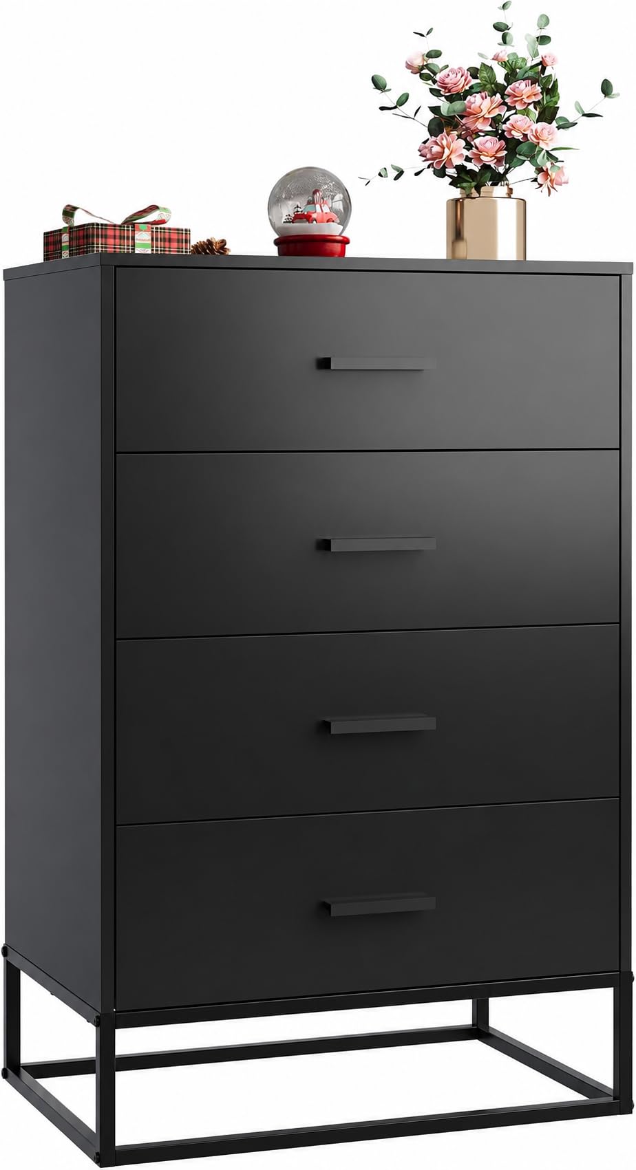 WLIVE Wooden Dresser for Bedroom with 4 Drawers, Black