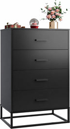 WLIVE Wooden Dresser for Bedroom with 4 Drawers, Black