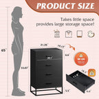 WLIVE Wooden Dresser for Bedroom with 4 Drawers, Black