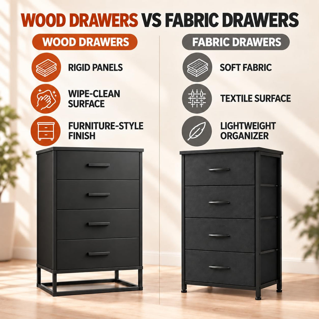 WLIVE Wooden Dresser for Bedroom with 4 Drawers, Black