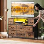 WLIVE LED Dresser TV Stand for 55 Inch TV, 8 Drawers, Brown