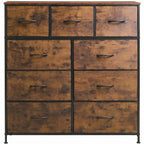 WLIVE Tall Dresser for Bedroom, 9 Drawer Chest of Drawers, Rustic Brown