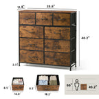 WLIVE Tall Dresser for Bedroom, 9 Drawer Chest of Drawers, Rustic Brown