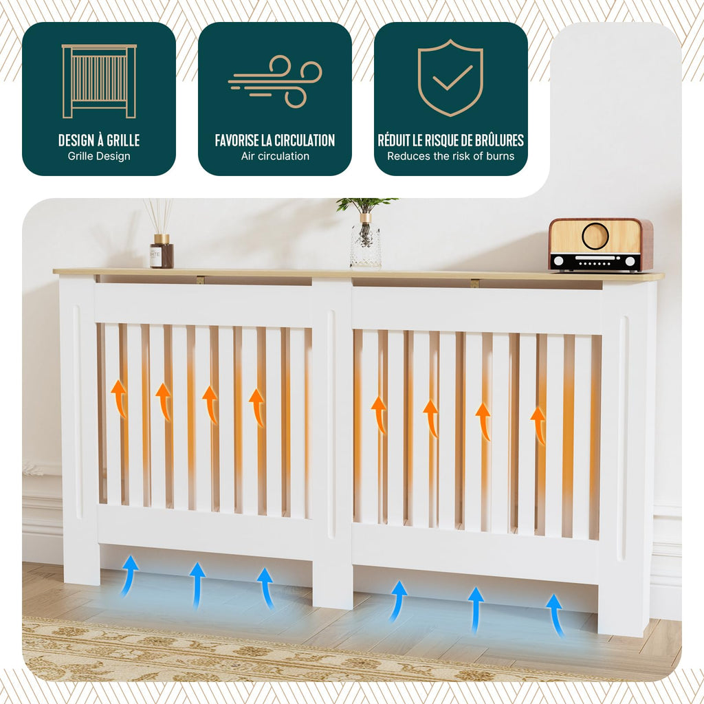 VOUNOT® Radiator Cover Cabinet with Vertical Slats, White Oak, 152x19x82cm