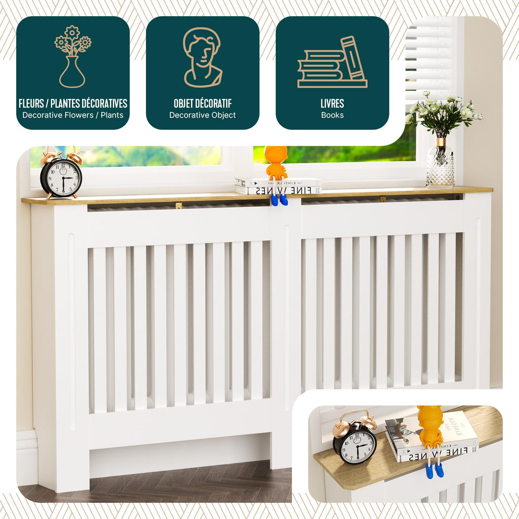 VOUNOT® Radiator Cover Cabinet with Vertical Slats, White Oak, 152x19x82cm