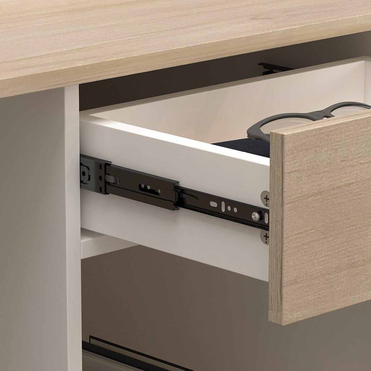 FUFU&GAGA Modern/Contemporary Off-White Reception Desk with Drawers, Shelves, and Lockable Cabinet