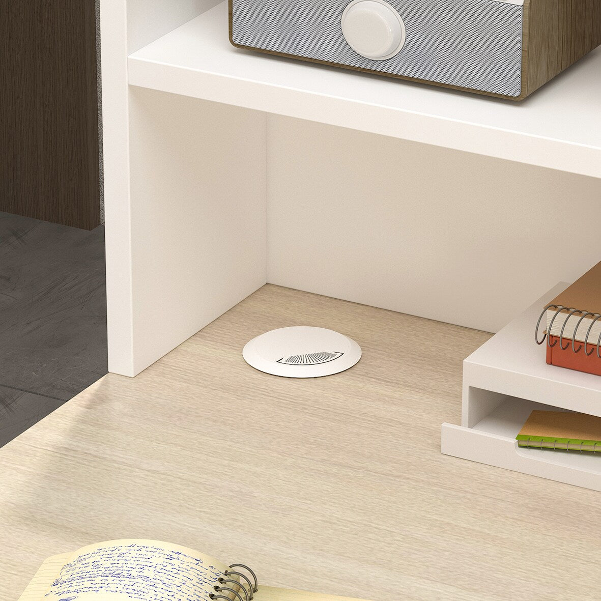 FUFU&GAGA Modern/Contemporary Off-White Reception Desk with Drawers, Shelves, and Lockable Cabinet