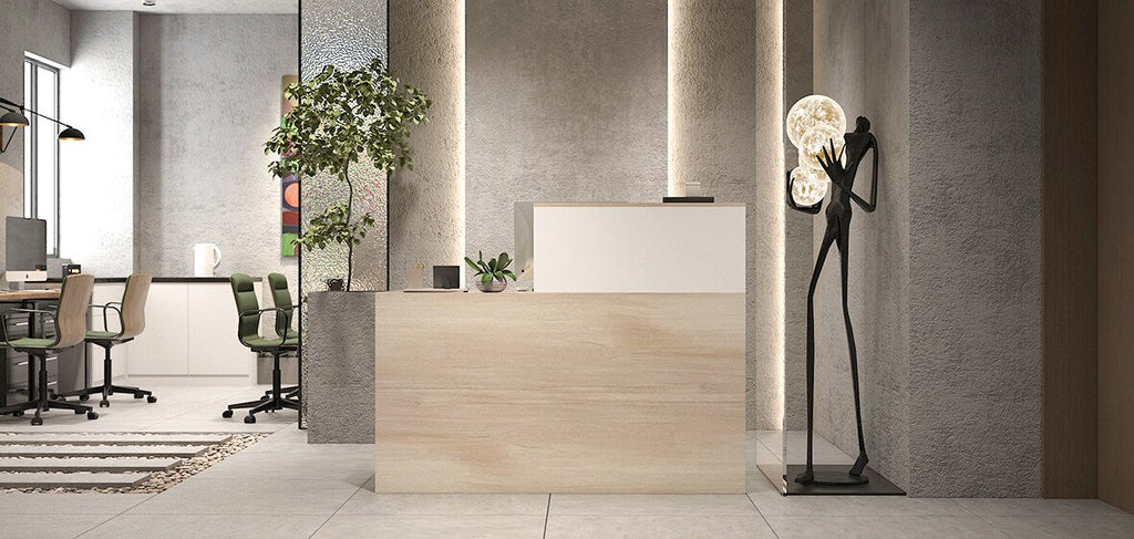 FUFU&GAGA Modern/Contemporary Off-White Reception Desk with Drawers, Shelves, and Lockable Cabinet